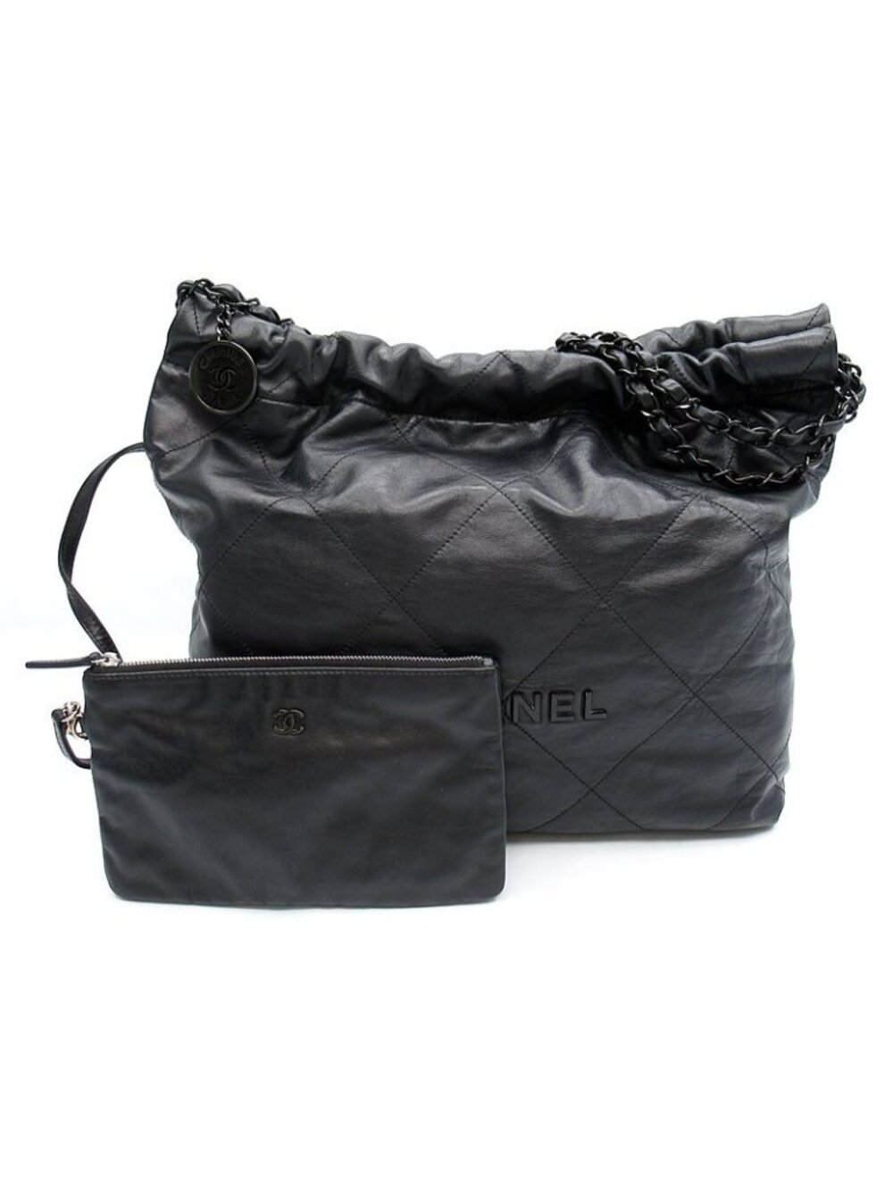 Chanel 22 Medium Sawblack Calfskin Shoulder Bag Black